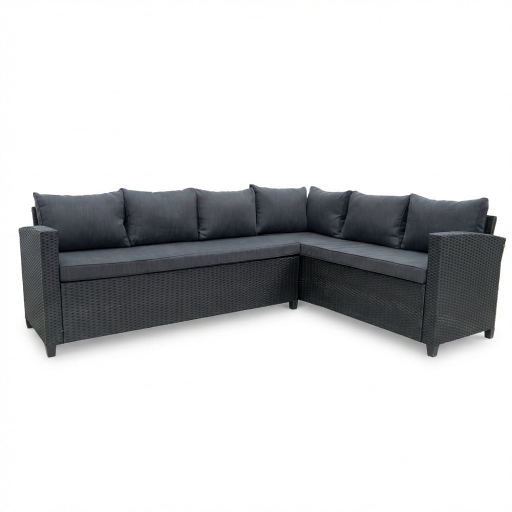 Stockholm dining loungeset 6 personen | wicker + polywood | zwart/Natural Wood | 3-delig - 245x169cm