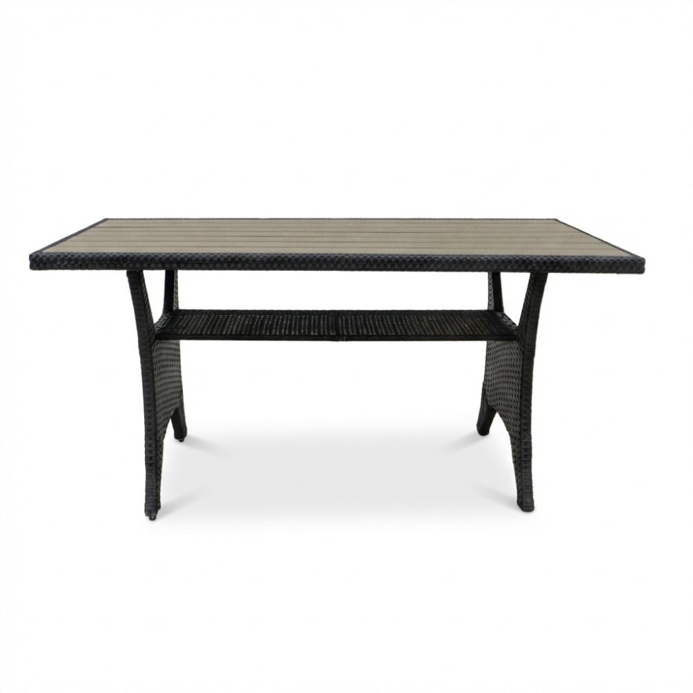 Stockholm dining loungeset 6 personen | wicker + polywood | zwart/Natural Wood | 3-delig - 245x169cm