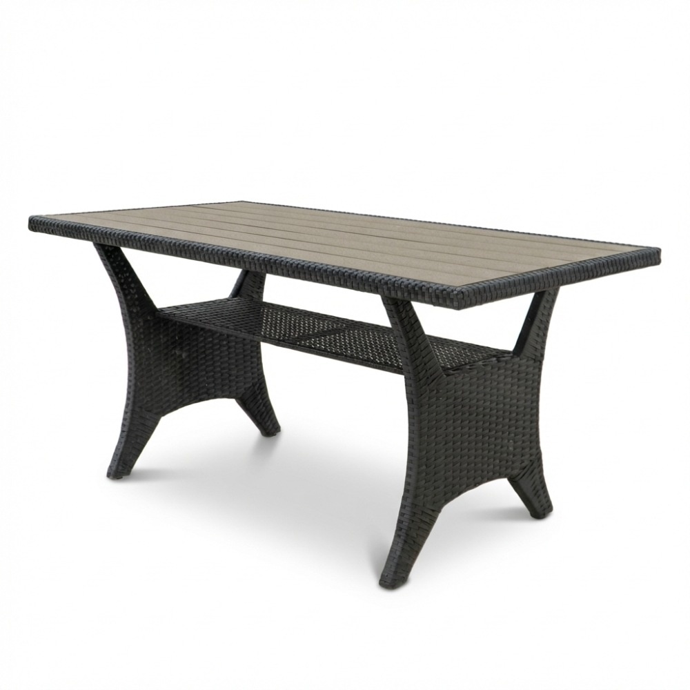 Stockholm dining loungeset 6 personen | wicker + polywood | zwart/Natural Wood | 3-delig - 245x169cm