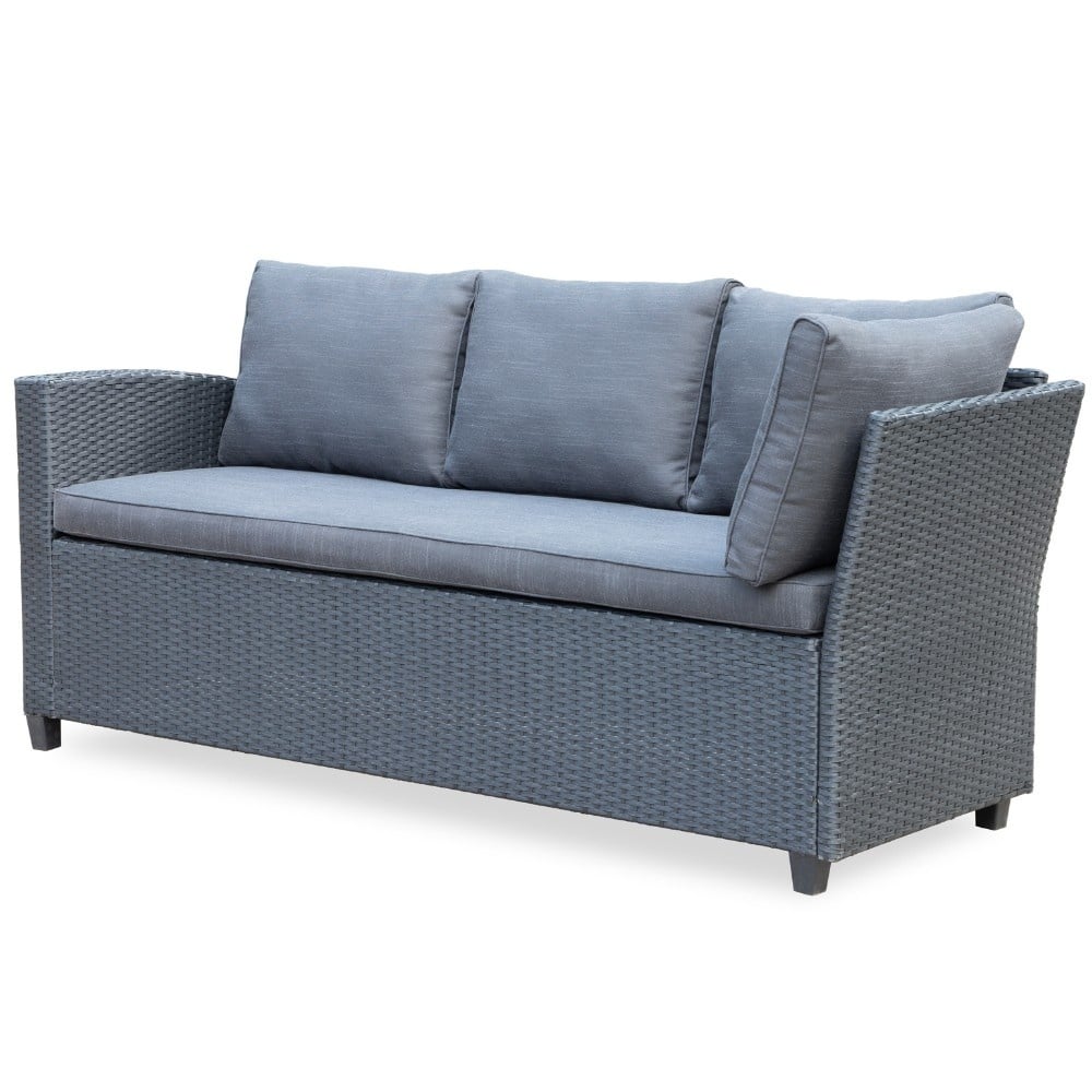 Stockholm dining loungeset 6 personen | wicker + polywood | zwart/Natural Wood | 3-delig - 245x169cm