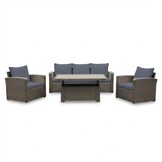 Malibu stoel-bank loungeset met verstelbare tafel 5 personen | wicker + polywood | Ash Grey | 4-delig