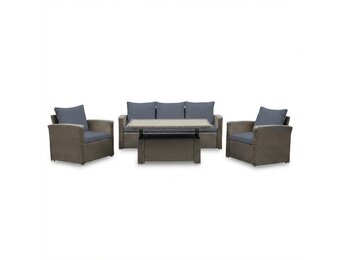 Malibu stoel-bank loungeset 5 personen | wicker + polywood | Ash Grey | 4-delig
