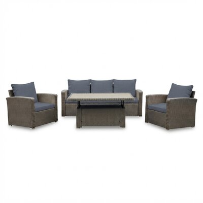 Malibu stoel-bank loungeset 5 personen | wicker + polywood | Ash Grey | 4-delig
