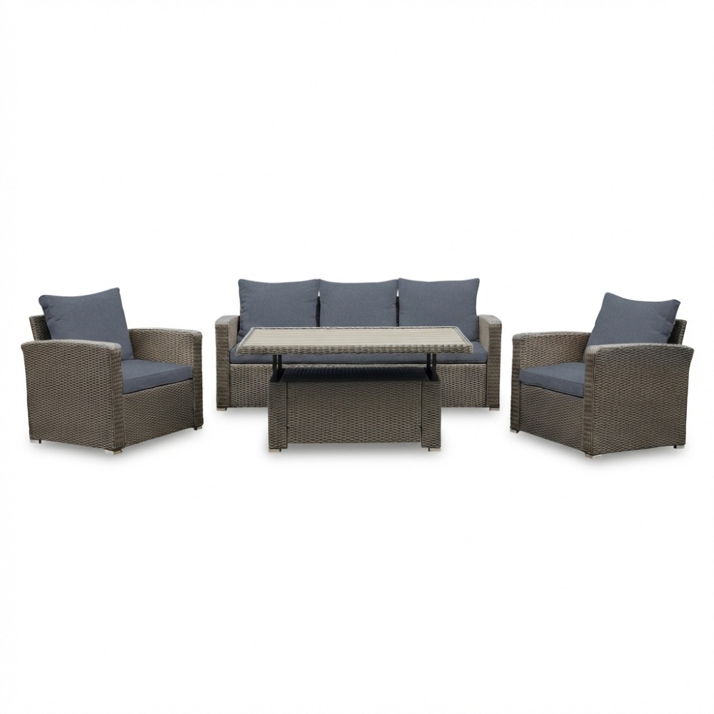 Malibu stoel-bank loungeset 5 personen | wicker + polywood | Ash Grey | 4-delig
