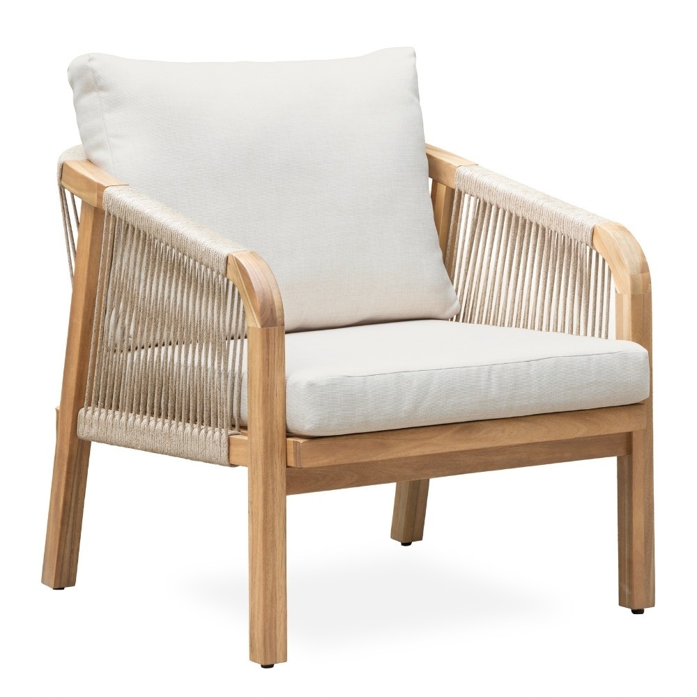 Bergamo stoel-bank loungeset 5 personen incl. tafels | touw + hardhout | zand | 6-delig