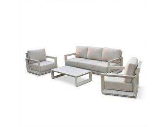 Kaapstad stoel-bank loungeset 5 personen incl. loungetafel | aluminium | beige | 3-delig