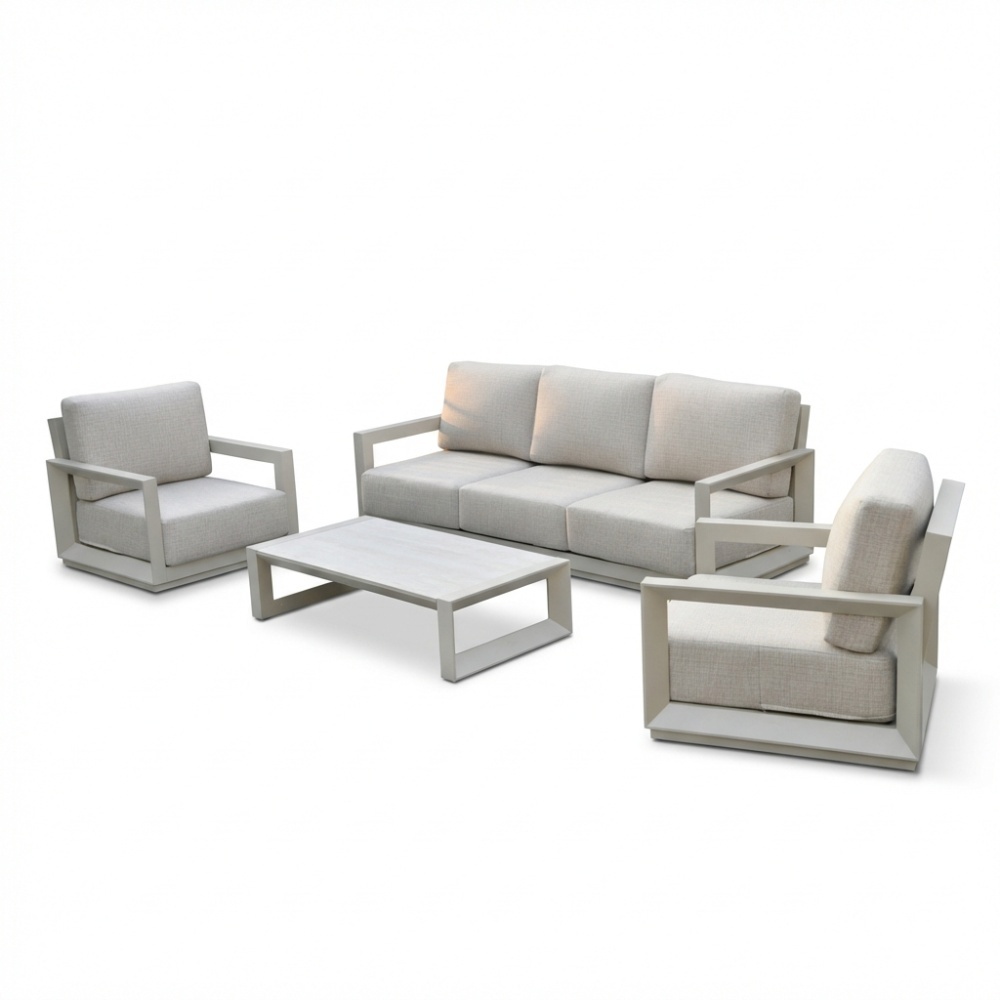 Kaapstad stoel-bank loungeset 5 personen incl. loungetafel | aluminium | beige | 3-delig afbeelding