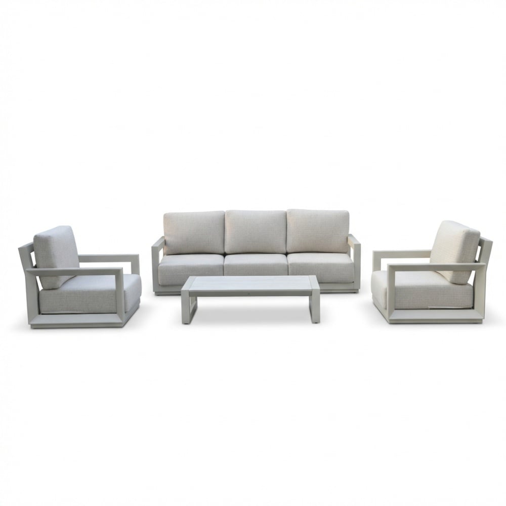 Kaapstad stoel-bank loungeset 5 personen incl. loungetafel | aluminium | beige | 3-delig