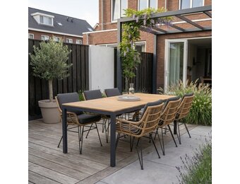 Delta/Carlos antraciet dining tuinset | 6 personen | teakhout + wicker | 220cm