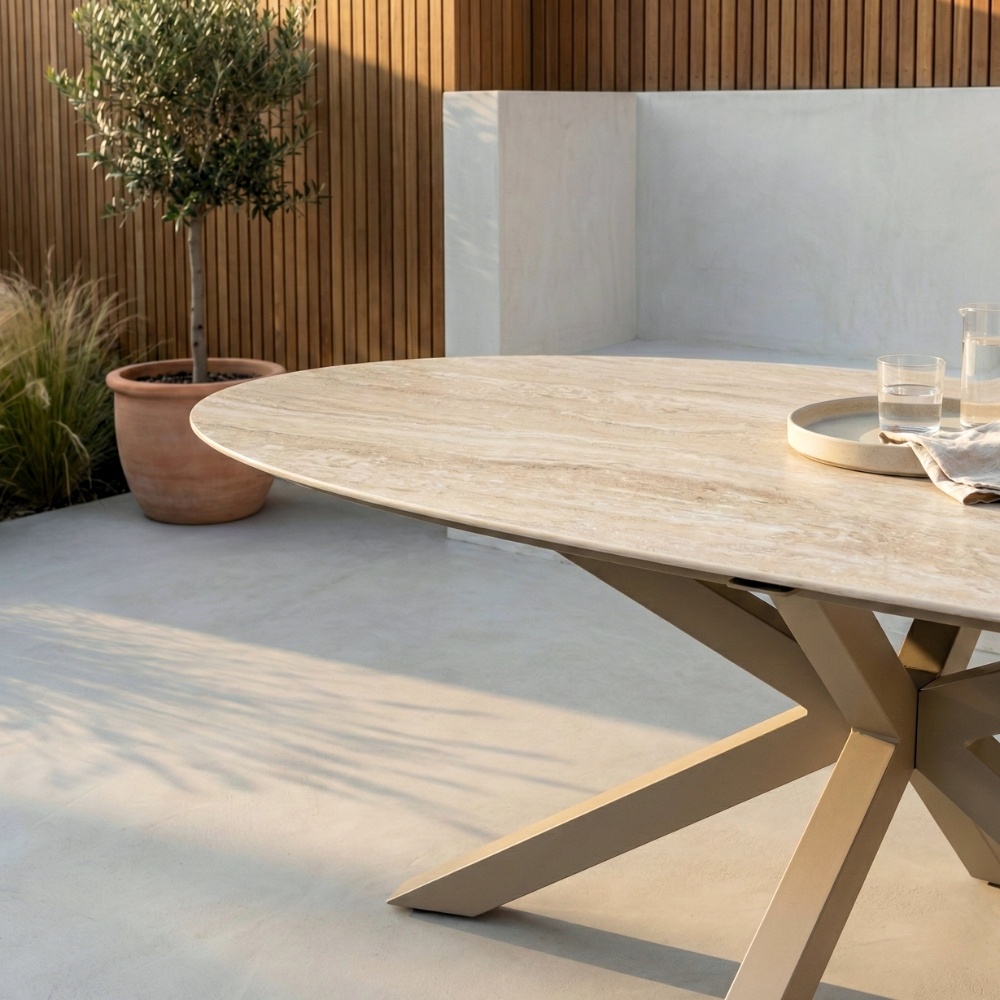 Calma dining tuintafel 4 personen | sintered stone + aluminium | Marble Latte | 200cm ovaal
