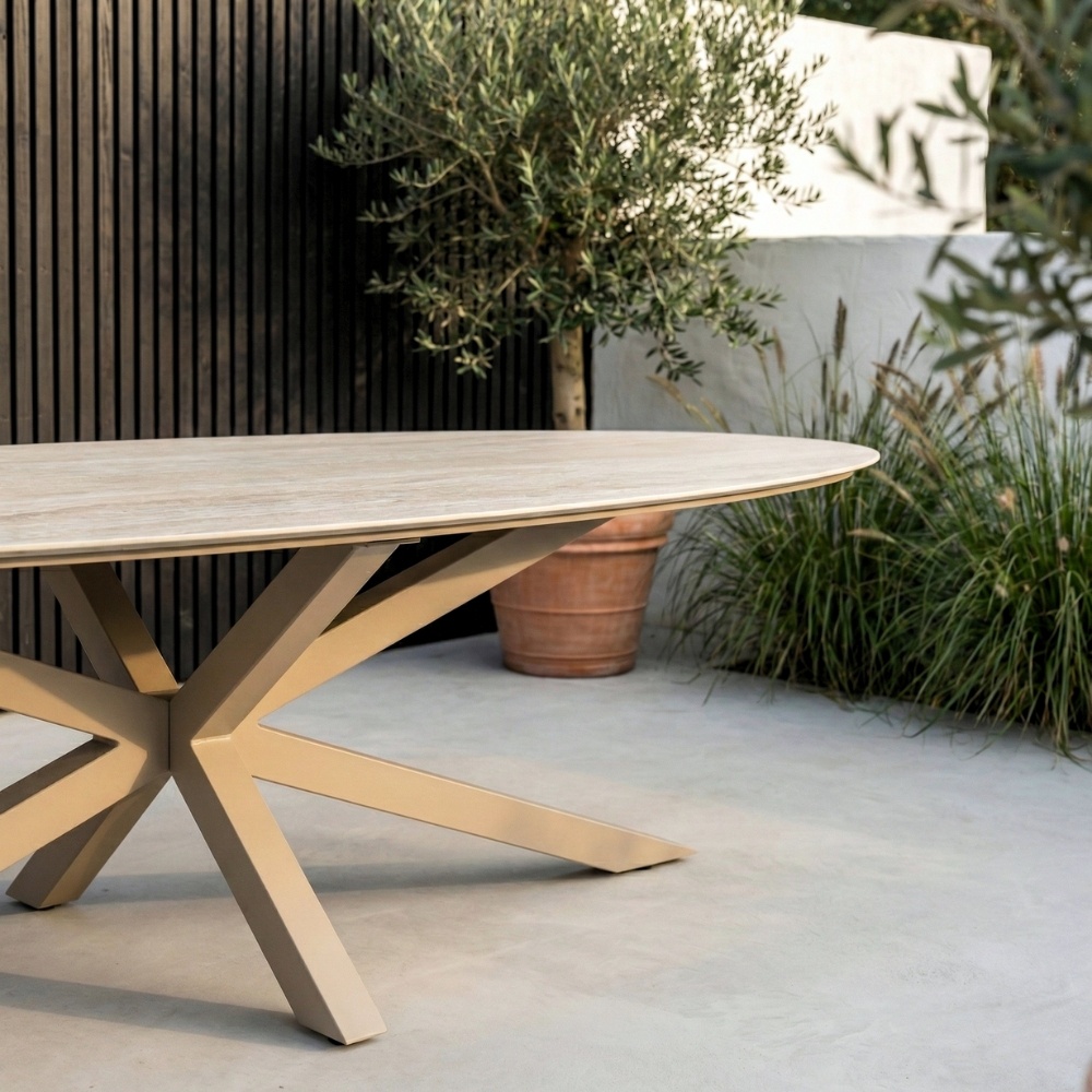 Calma dining tuintafel 8 personen | sintered stone + aluminium | Marble Latte | 280cm ovaal