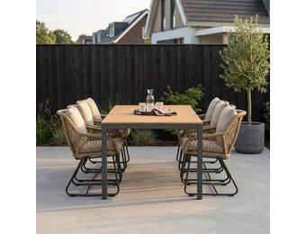 Delta/Portofino Sahara Dust dining tuinset | 6 personen | teakhout + touw | 220cm