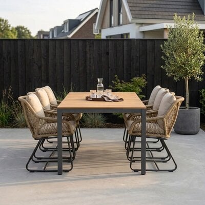Delta/Portofino Sahara Dust dining tuinset | 6 personen | teakhout + touw | 220cm