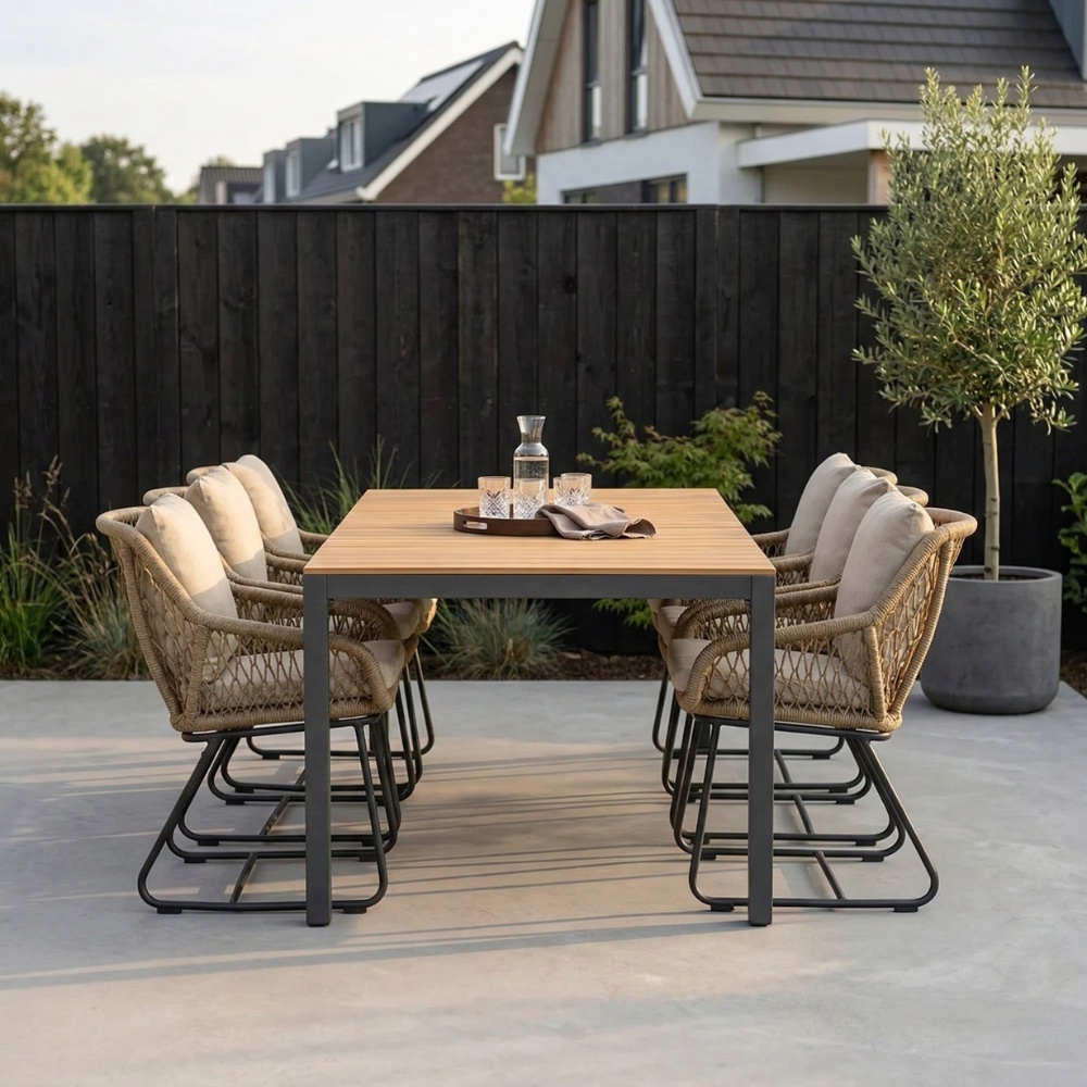 Delta/Portofino Sahara Dust dining tuinset | 6 personen | teakhout + touw | 220cm