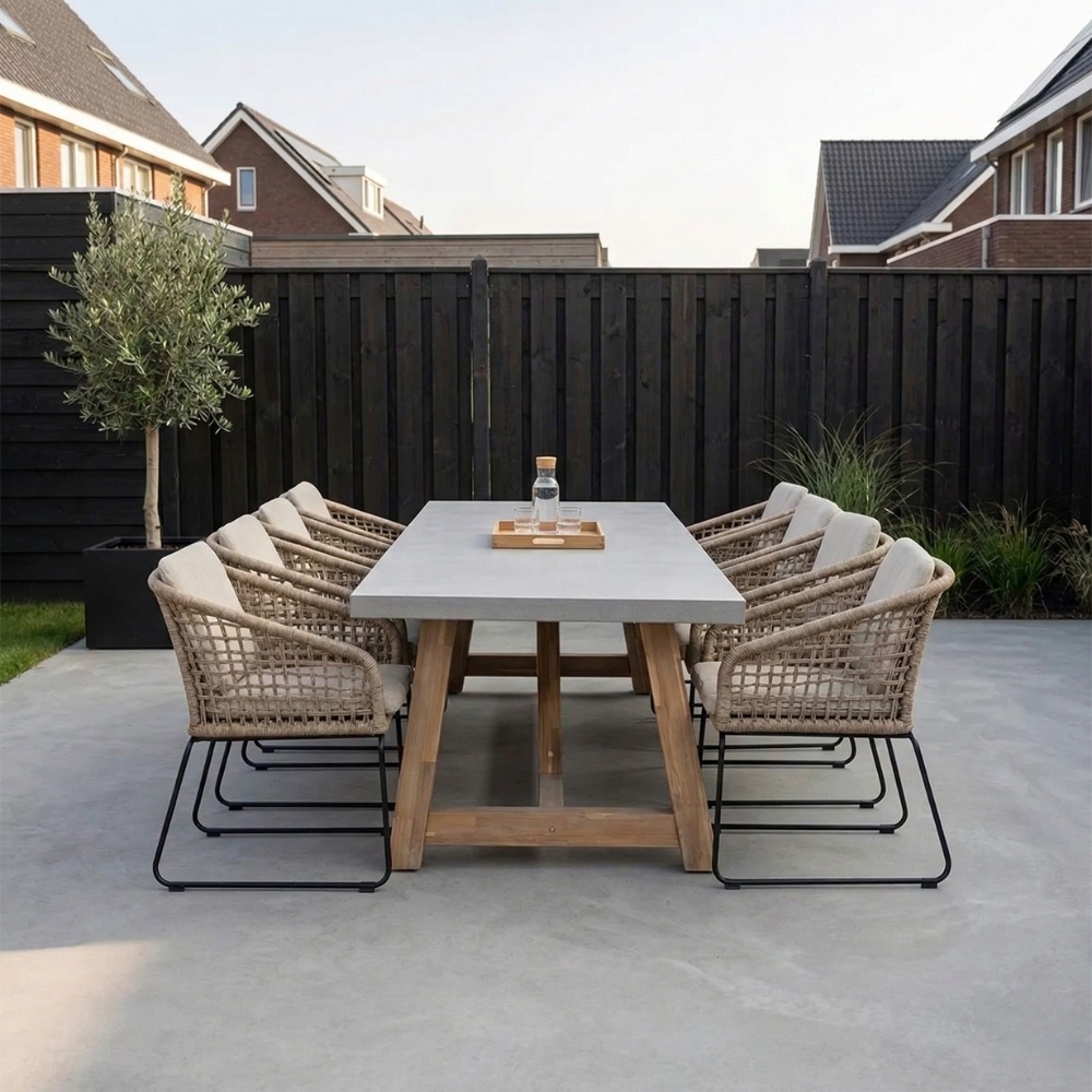 Veltis/Tulum Sahara Dust dining tuinset | 8 personen | betonlook + touw | 300cm