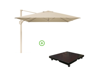 Challenger T² zweefparasol - premium doek | 350x260cm met Monza parasolvoet 90kg | Champagne/Teak look