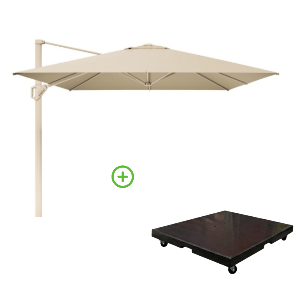 Challenger T² zweefparasol - premium doek | 350x260cm met Monza parasolvoet 90kg | Champagne/Teak look afbeelding