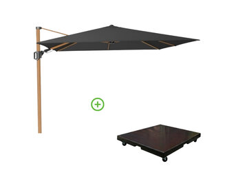 Challenger T² zweefparasol - premium doek | 300x300cm met Monza parasolvoet 90kg | Faded Black/Teak look