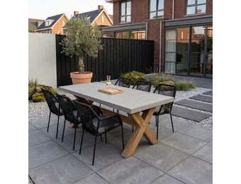 Norwich/Seville zwart dining tuinset | 6 personen | betonlook + touw | 250cm