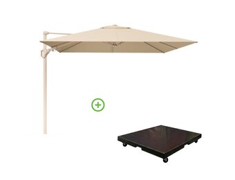 Challenger T² zweefparasol - premium doek | 300x300cm met Monza parasolvoet 90kg | Champagne/Sandstone