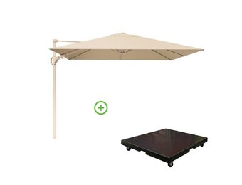 Challenger T² zweefparasol - premium doek | 260x350cm met Monza parasolvoet 90kg | Champagne/Sandstone