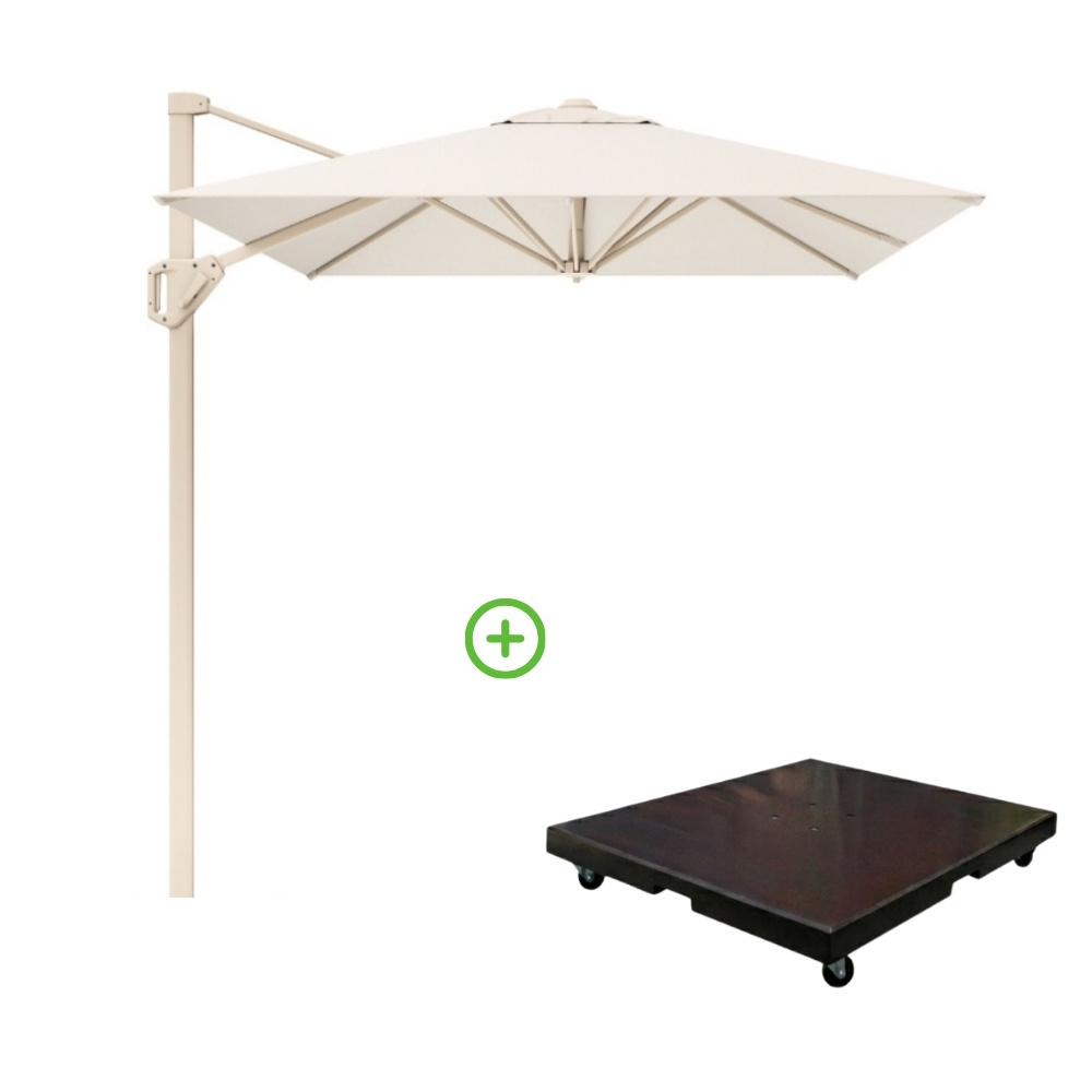 Voyager T² zweefparasol | 270x270cm met Monza parasolvoet 90kg | Ivory/Sandstone