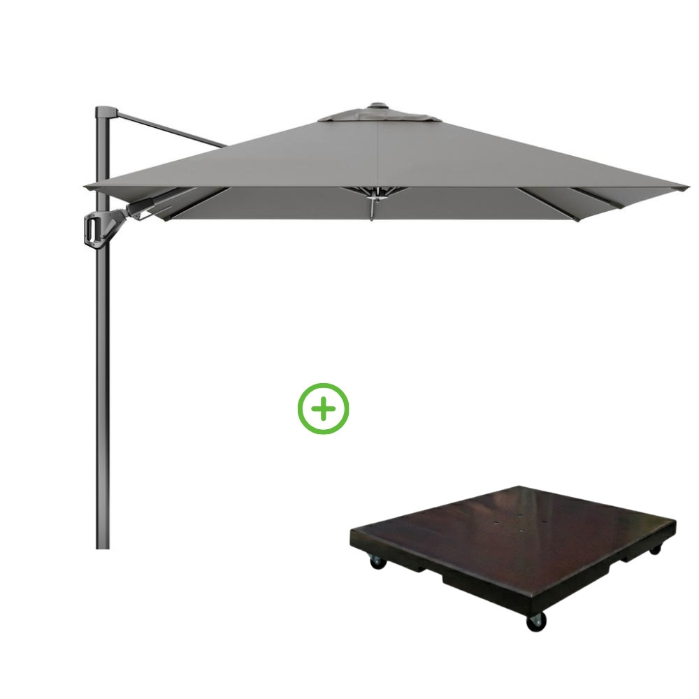 Voyager T² zweefparasol - premium doek | 270x270cm met Monza parasolvoet 90kg | Manhattan