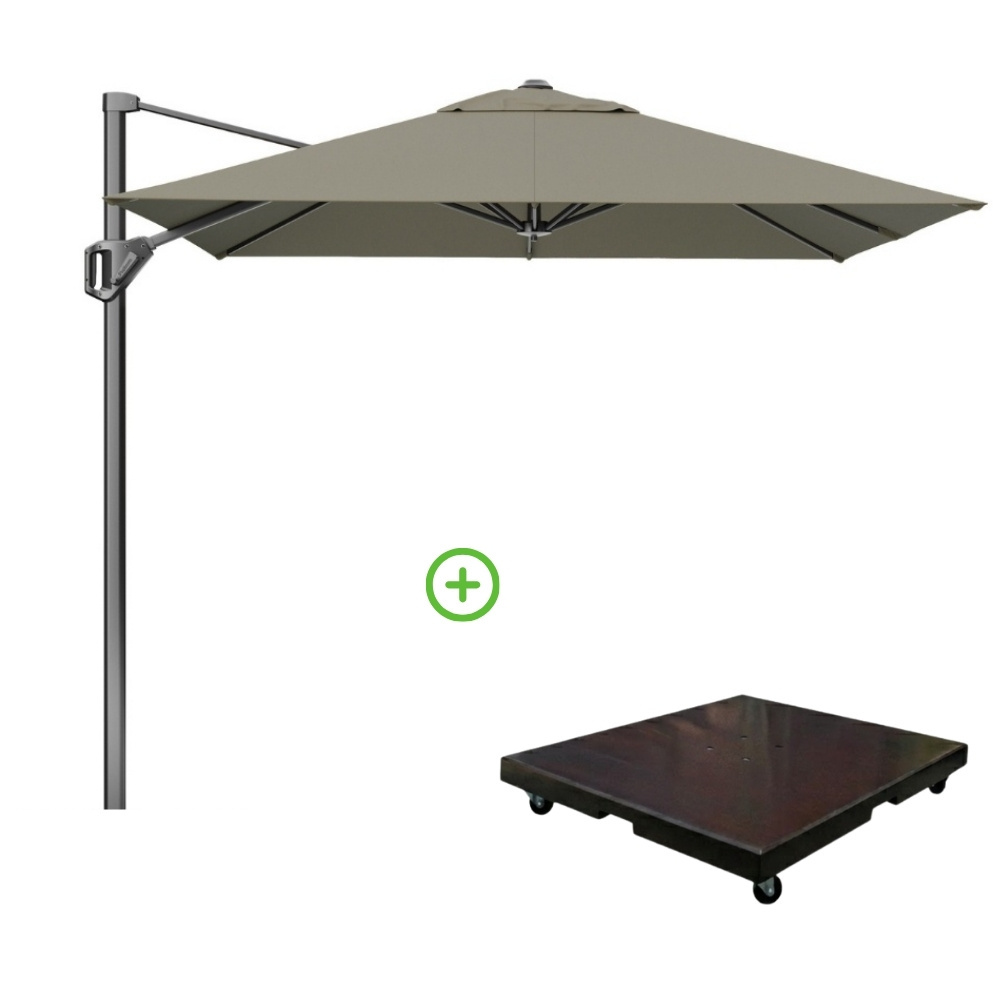 Voyager T¹ zweefparasol | 250x250cm met Monza parasolvoet 90kg | taupe afbeelding