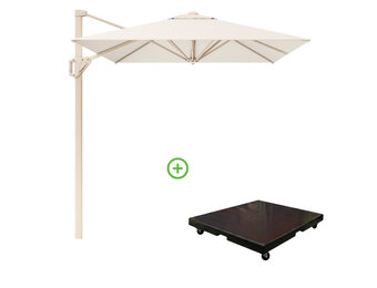Voyager T¹ zweefparasol | 250x250cm met Monza parasolvoet 90kg | Ivory/Sandstone