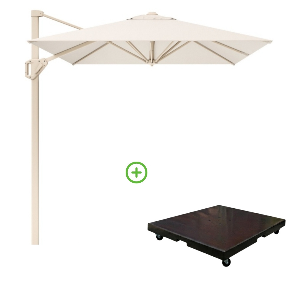 Voyager T¹ zweefparasol | 250x250cm met Monza parasolvoet 90kg | Ivory/Sandstone