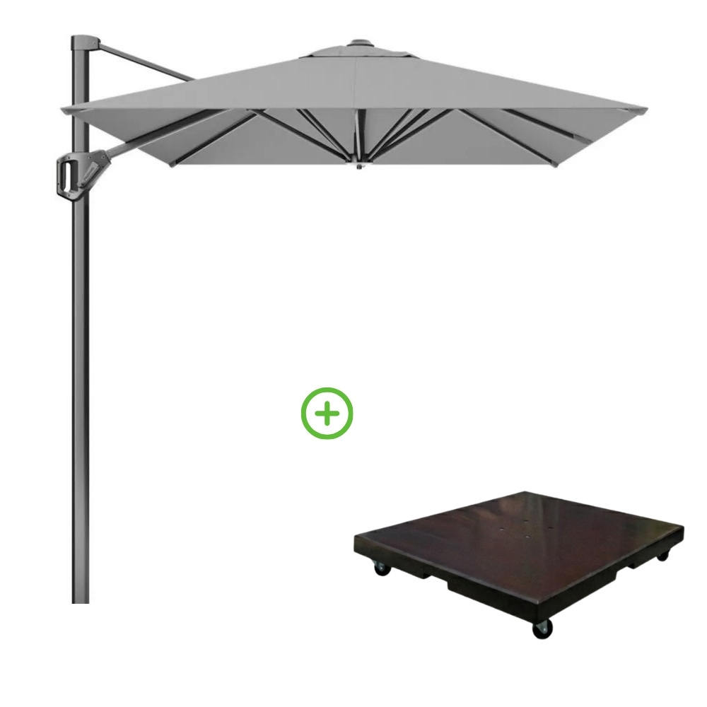 Voyager T¹ zweefparasol | 250x250cm met Monza parasolvoet 90kg | grijs