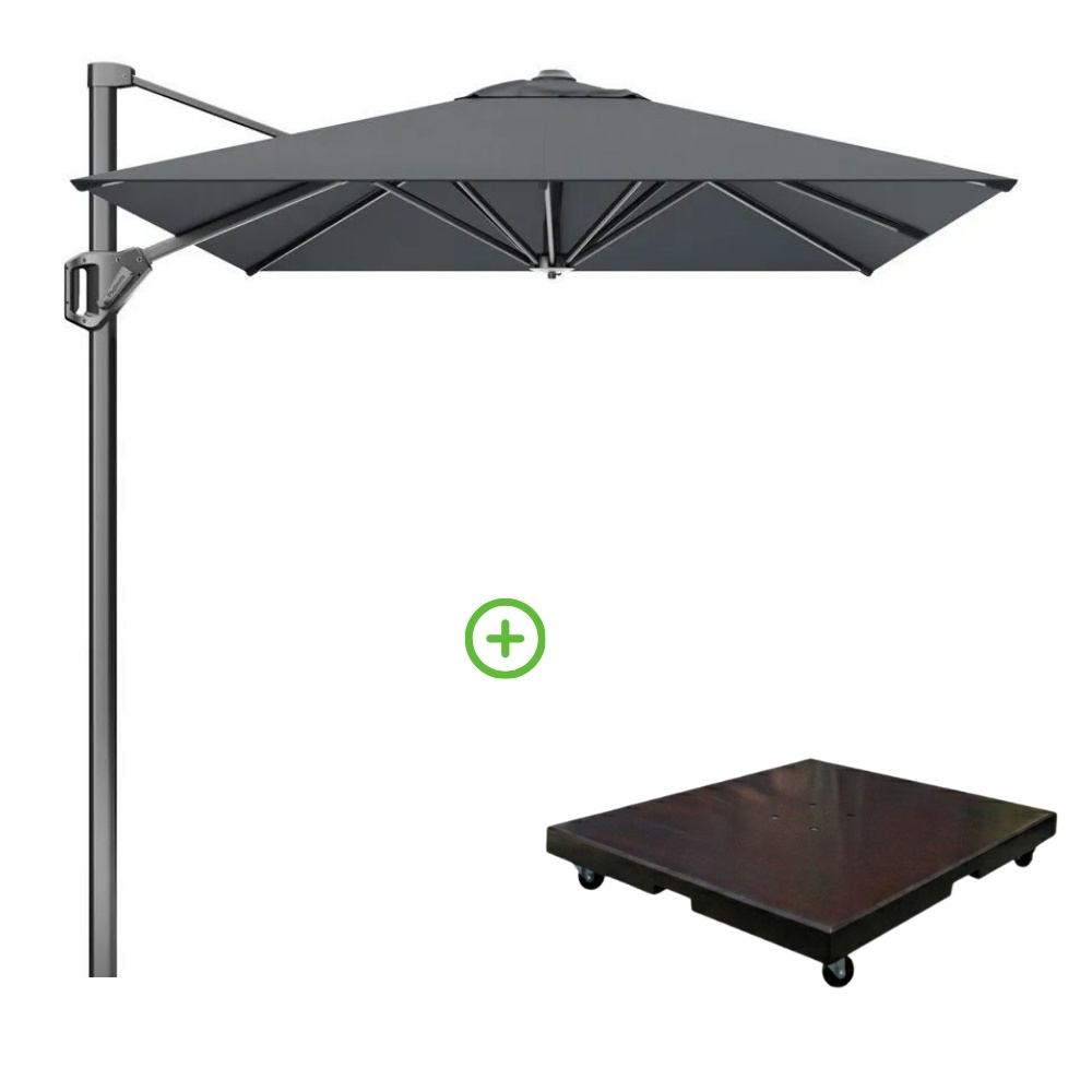Voyager T¹ zweefparasol | 250x250cm met Monza parasolvoet 90kg | antraciet afbeelding