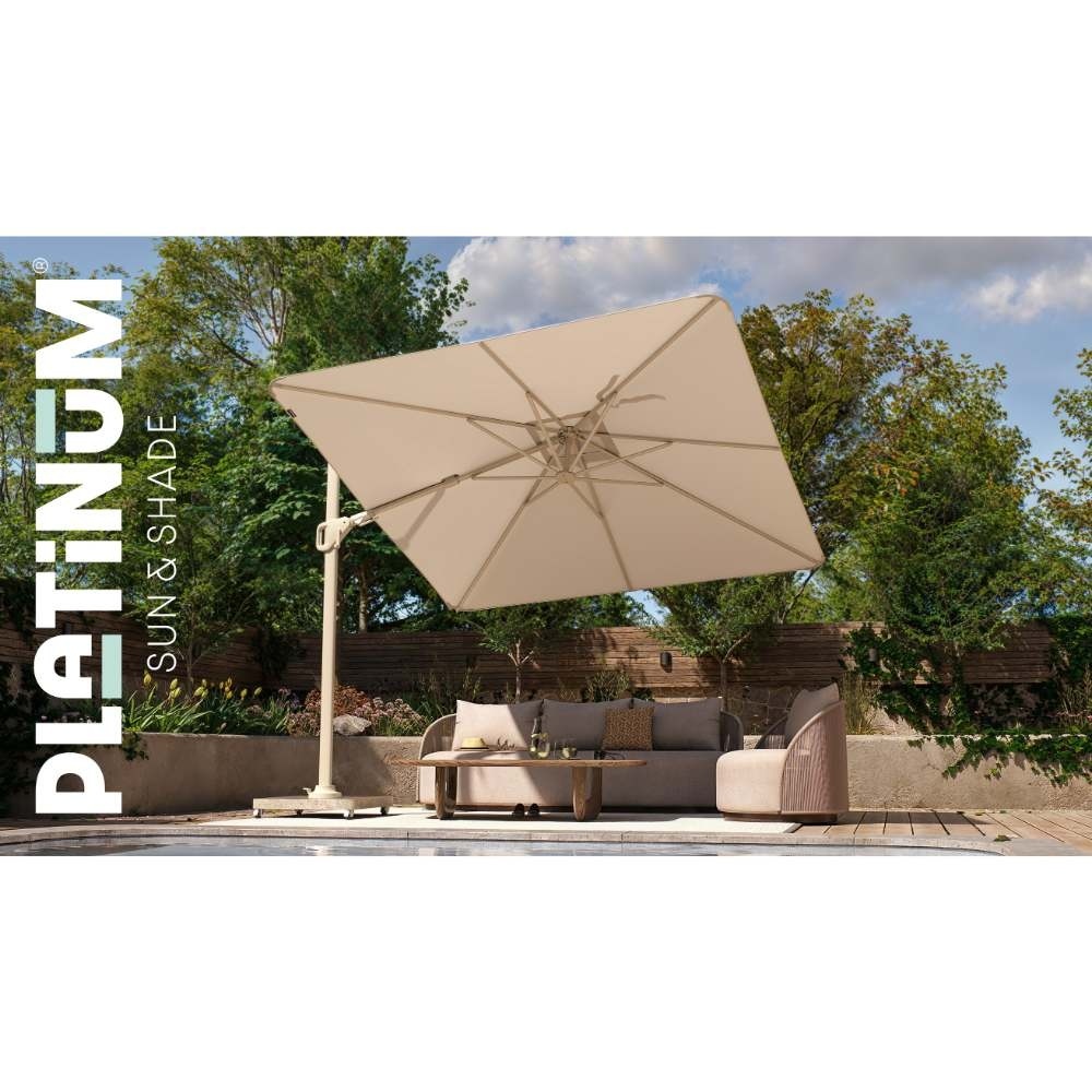 Nexus T² zweefparasol - premium doek | 300x300 met Monza parasolvoet 90kg | Manhattan