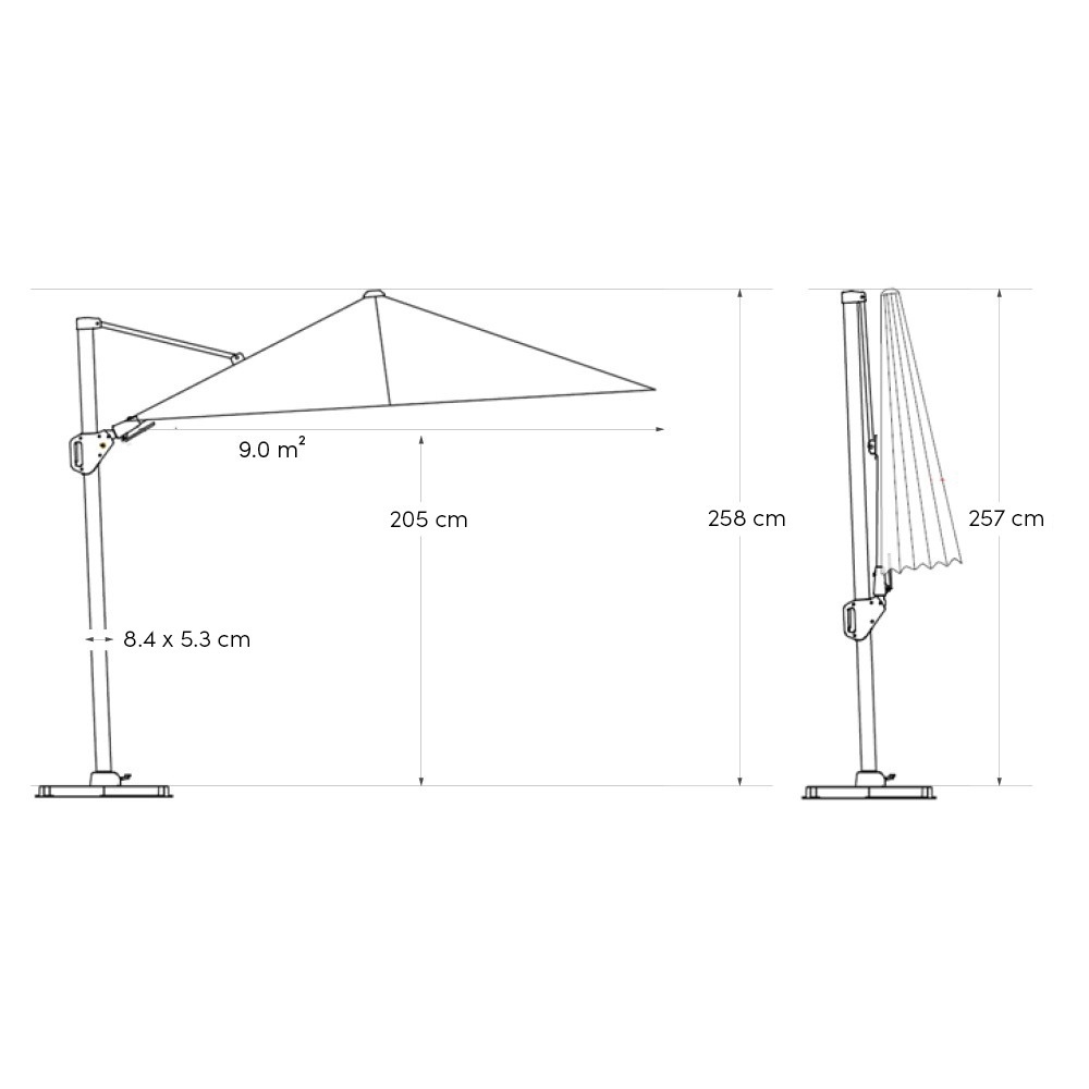 Nexus T² zweefparasol - premium doek | 300x300 met Monza parasolvoet 90kg | Havana/Mocha