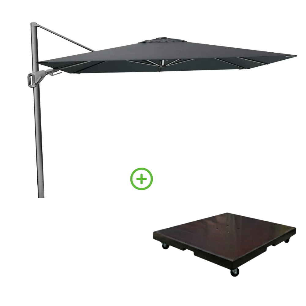 Nexus T² zweefparasol - premium doek | 300x300 met Monza parasolvoet 90kg | Faded Black