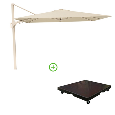 Nexus T² zweefparasol - premium doek | 300x300 met Monza parasolvoet 90kg | Champagne/Sandstone