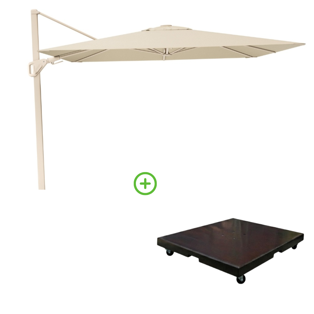 Nexus T² zweefparasol - premium doek | 300x300 met Monza parasolvoet 90kg | Champagne/Sandstone
