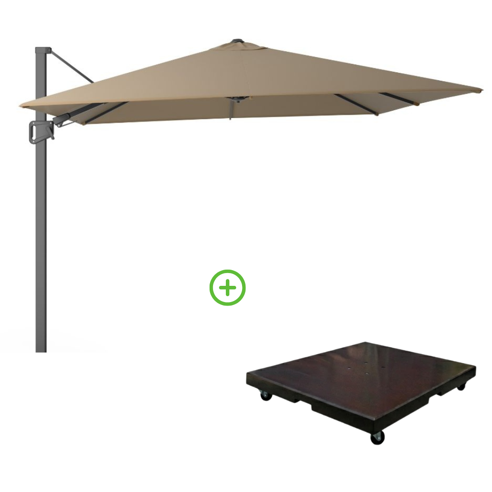 Milano T² zweefparasol | 300x300cm met Monza parasolvoet 90kg | taupe afbeelding