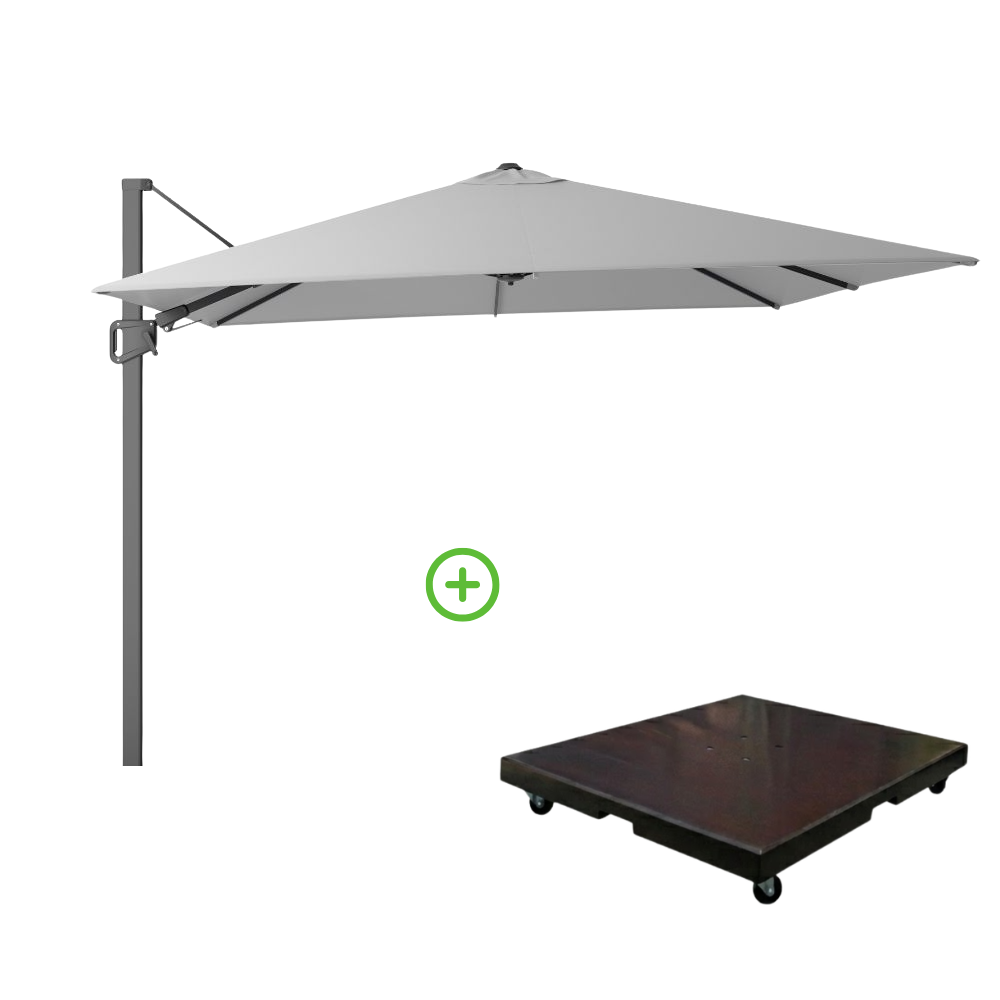 Milano T² zweefparasol | 300x300cm met Monza parasolvoet 90kg | Light Grey afbeelding