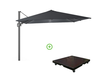 Milano T² zweefparasol - inclusief LED | 300x300cm met Monza parasolvoet 90kg | antraciet