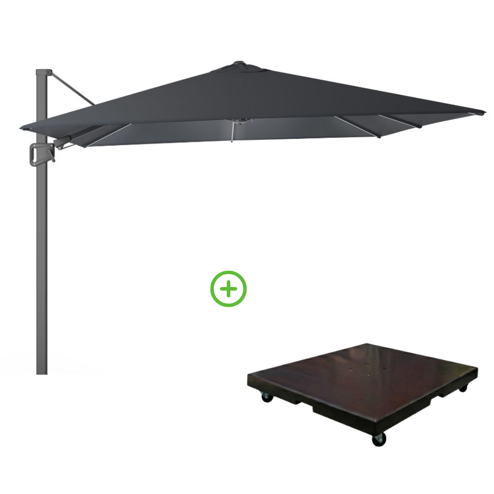 Milano T² zweefparasol - inclusief LED | 300x300cm met Monza parasolvoet 90kg | antraciet