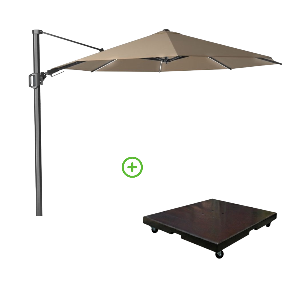 Challenger T² zweefparasol | Ø350cm rond met Monza parasolvoet 90kg | taupe