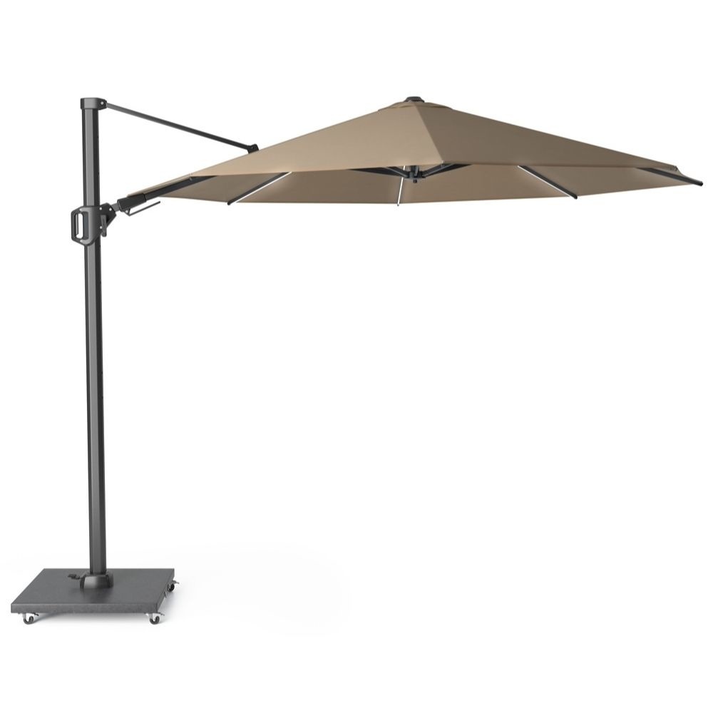 Challenger T² zweefparasol | Ø350cm rond met Monza parasolvoet 90kg | taupe