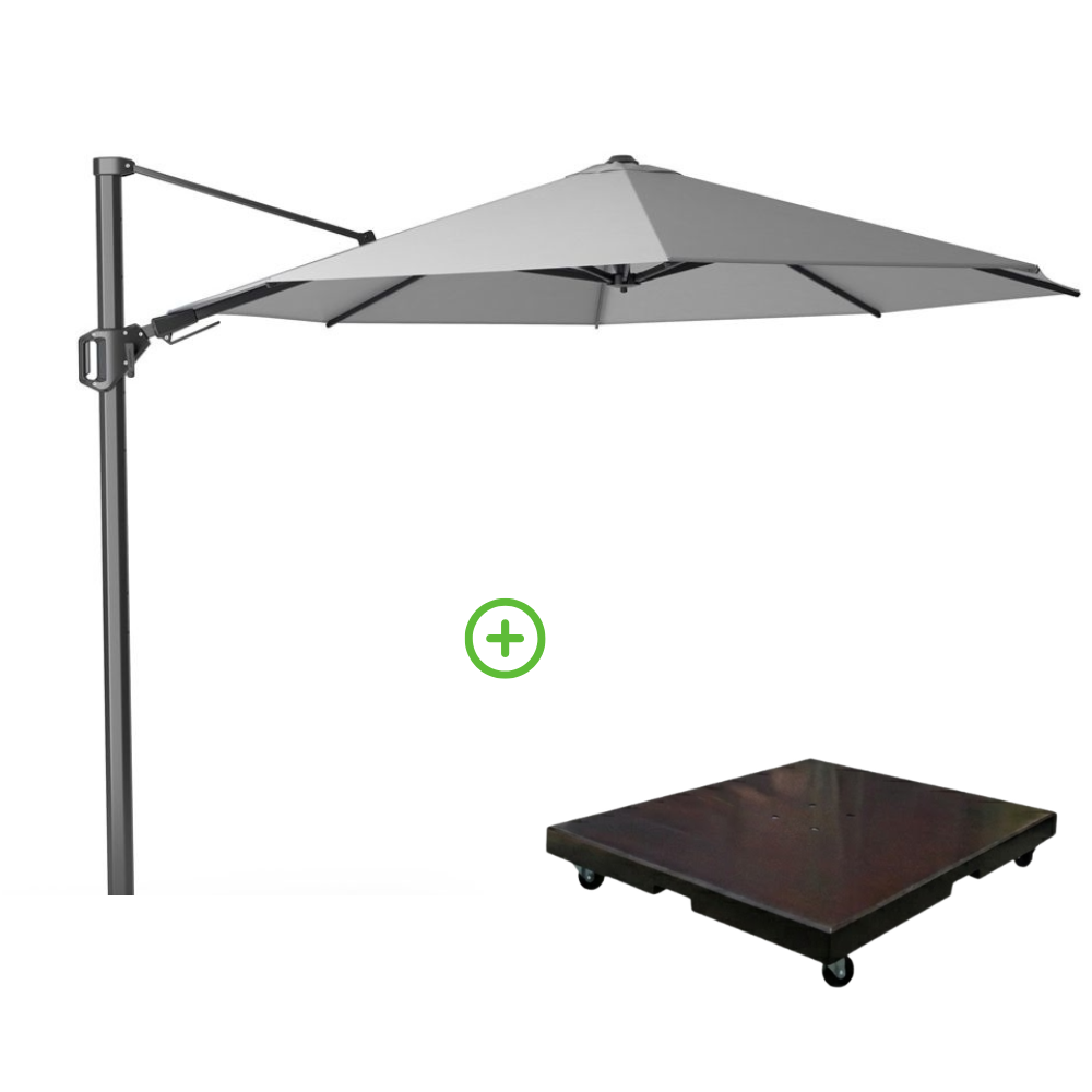 Challenger T² zweefparasol | Ø350cm rond met Monza parasolvoet 90kg | Light Grey
