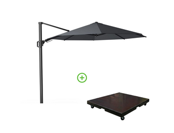 Challenger T² zweefparasol | Ø350cm rond met Monza parasolvoet 90kg | antraciet