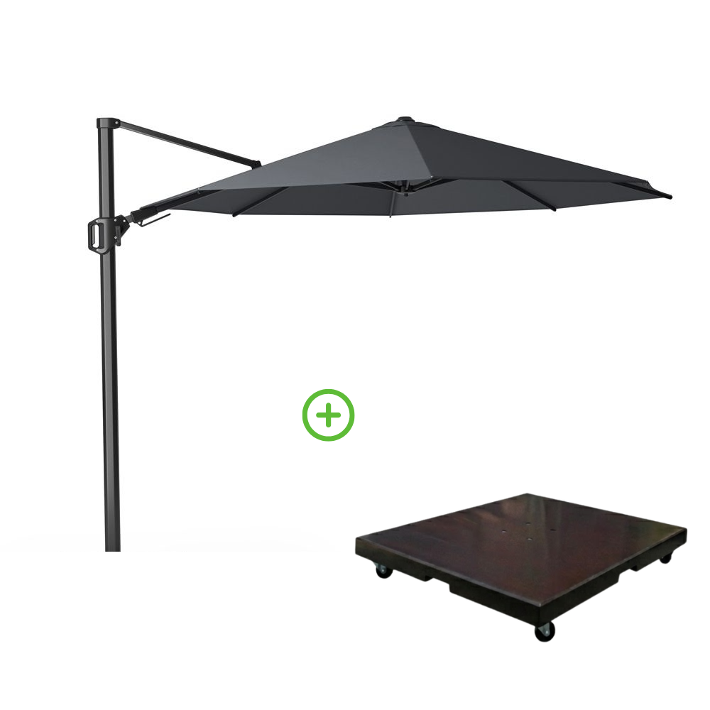 Challenger T² zweefparasol | Ø350cm rond met Monza parasolvoet 90kg | antraciet