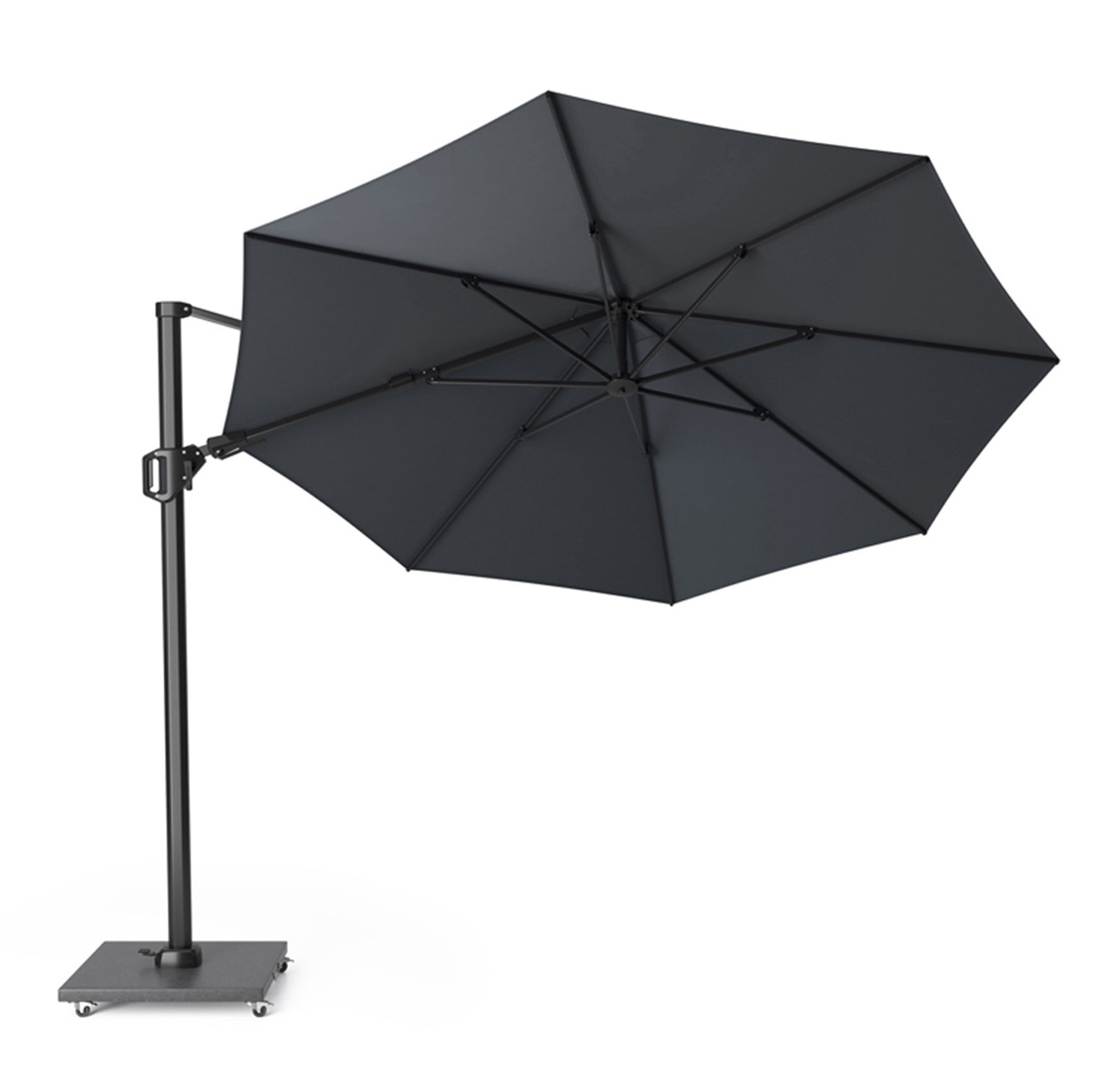 Challenger T² zweefparasol | Ø350cm rond met Monza parasolvoet 90kg | antraciet