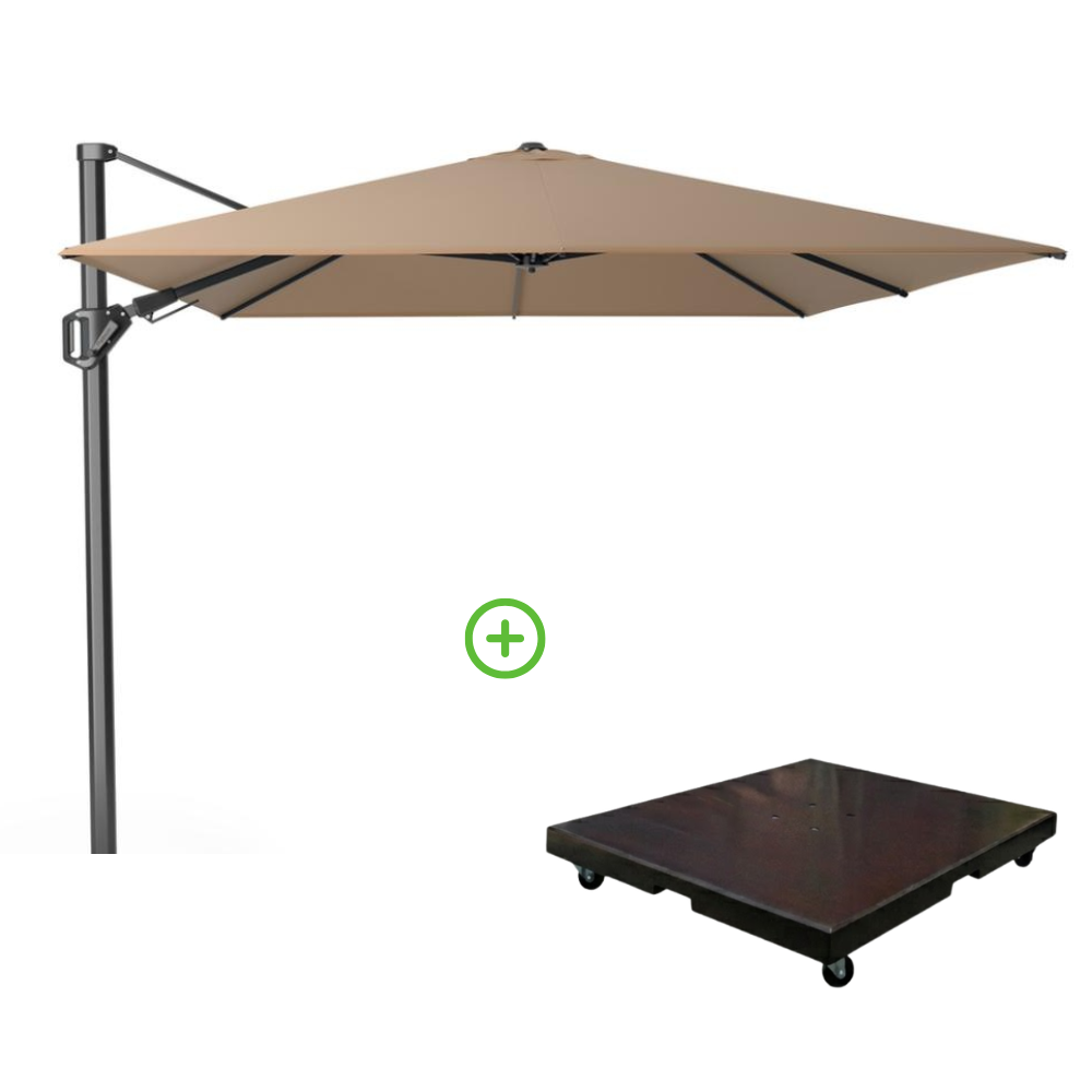Challenger T² zweefparasol | 350x260cm met Monza parasolvoet 90kg | taupe afbeelding