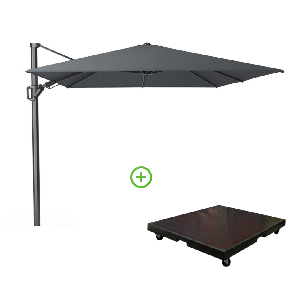 Challenger T² zweefparasol | 350x260cm met Monza parasolvoet 90kg | antraciet