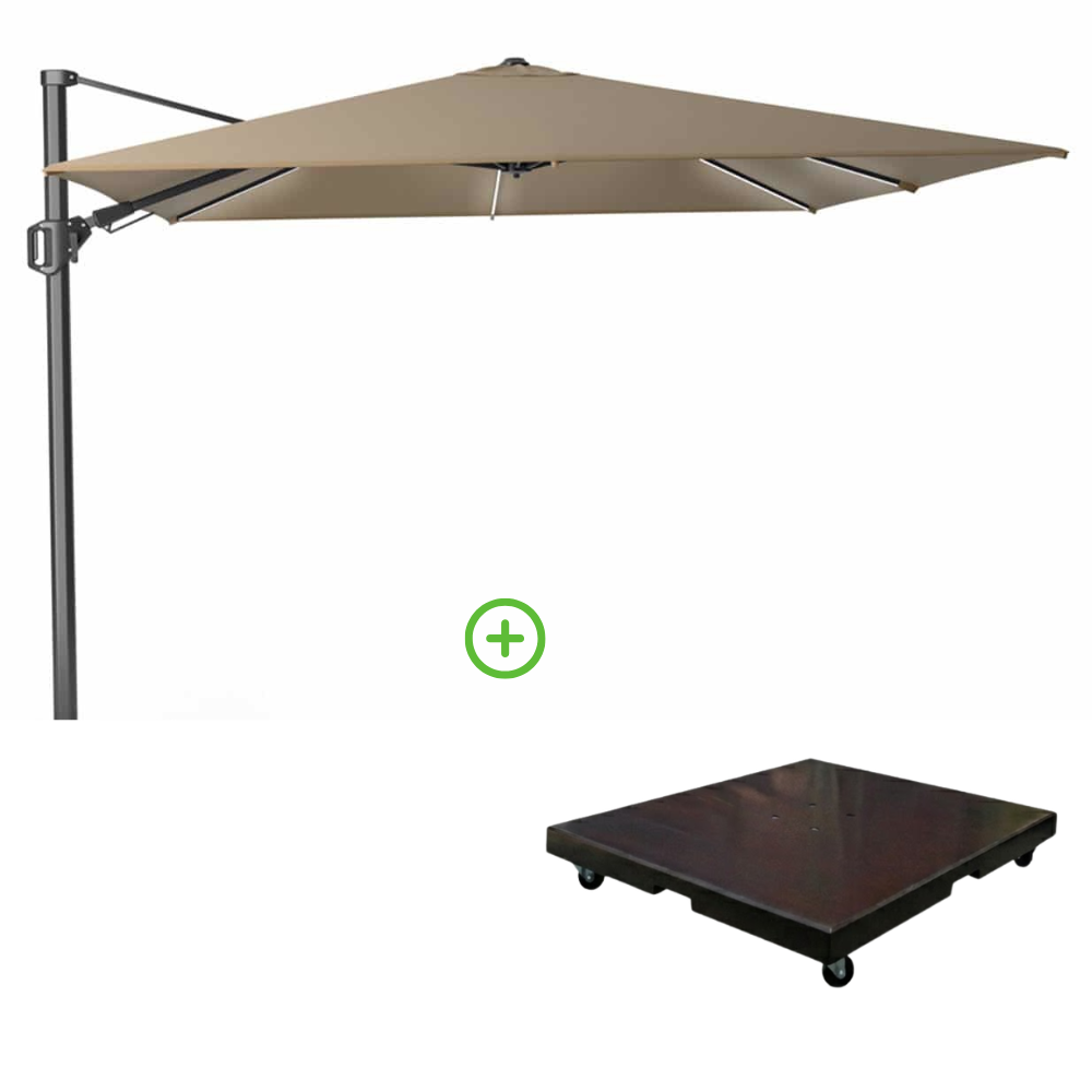 Challenger T² zweefparasol | 300x300cm met Monza parasolvoet 90kg | taupe afbeelding